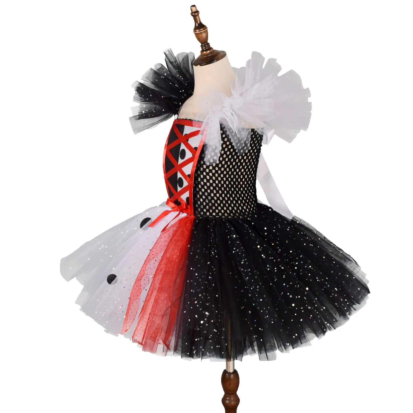 2025 Classic Girl Cosplay Clown Pure White + Black Princess Puffed Skirt Halloween Easter Festival Party Dress+ Accessories Set