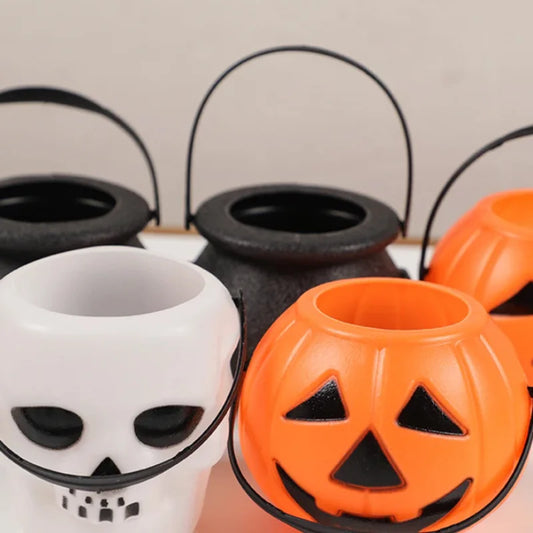 6pcs Halloween Cauldron Bucket Candy Pumpkin Mini Witch Black Pot Decor Buckets Bowl Witches Kettle Container