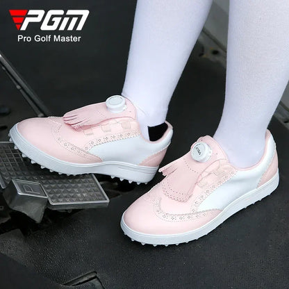 PGM Women Golf Shoes Removable Studs Waterproof Buttons Sports Shoes Non Slip Casual Microfiber Leather Sneakers