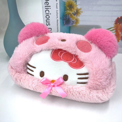 Sanrio Kuromi Cosmetic Bag Plush Pencil Case Hello Kitty Makeup Bag Large Capacity Stationery Pencil Pouch Storage Bag Girl Gift