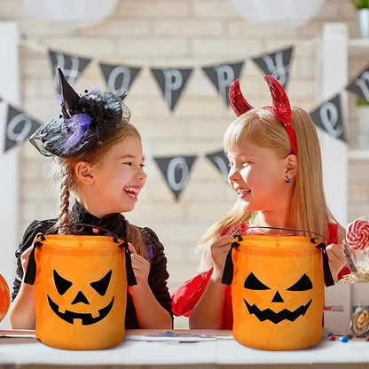 LED Halloween Candy Bucket Glow in the Dark Trick or Treat Bag With Handle Reusable Party Favor Pail for Kids Adults