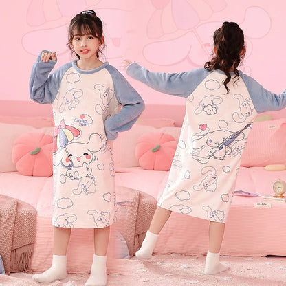 Sanrio Hello Kitty Kuromi Children's Pajamas Cinnamoroll My Melody Autumn Winter Flannel Anime Kids Robe Long Sleeved Girls Boys