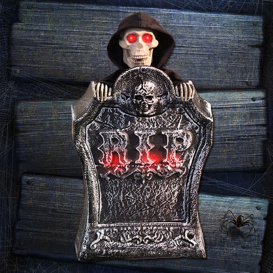 Halloween Haunted House Decor Horror Tombstone Adjustable Lifting Sound and Light Tombstone Halloween Garden Decoration Props