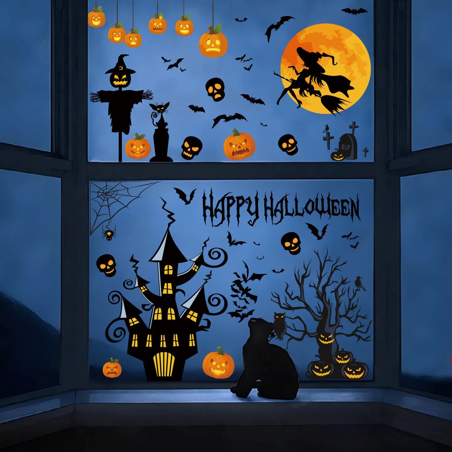Halloween Decoration Spider Ghost Electrostatic Stickers Halloween Party Supplies Skull Glass Stickers