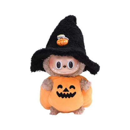 17cm Labubu Halloween Costume - Pumpkin Outfit With Black Hat, Spooky Festival Cosplay, Trick or Treat DIY Accessories