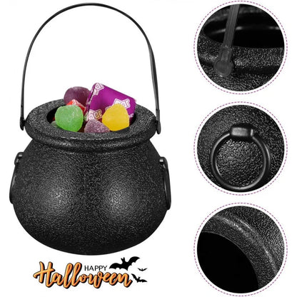 6pcs Mini Plastic Cauldron Bucket With Handle, Halloween Candy Bucket, Party Favor Witch Pot, Trick-Or-Treat Container