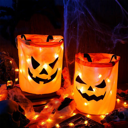LED Halloween Candy Bucket Glow in the Dark Trick or Treat Bag With Handle Reusable Party Favor Pail for Kids Adults