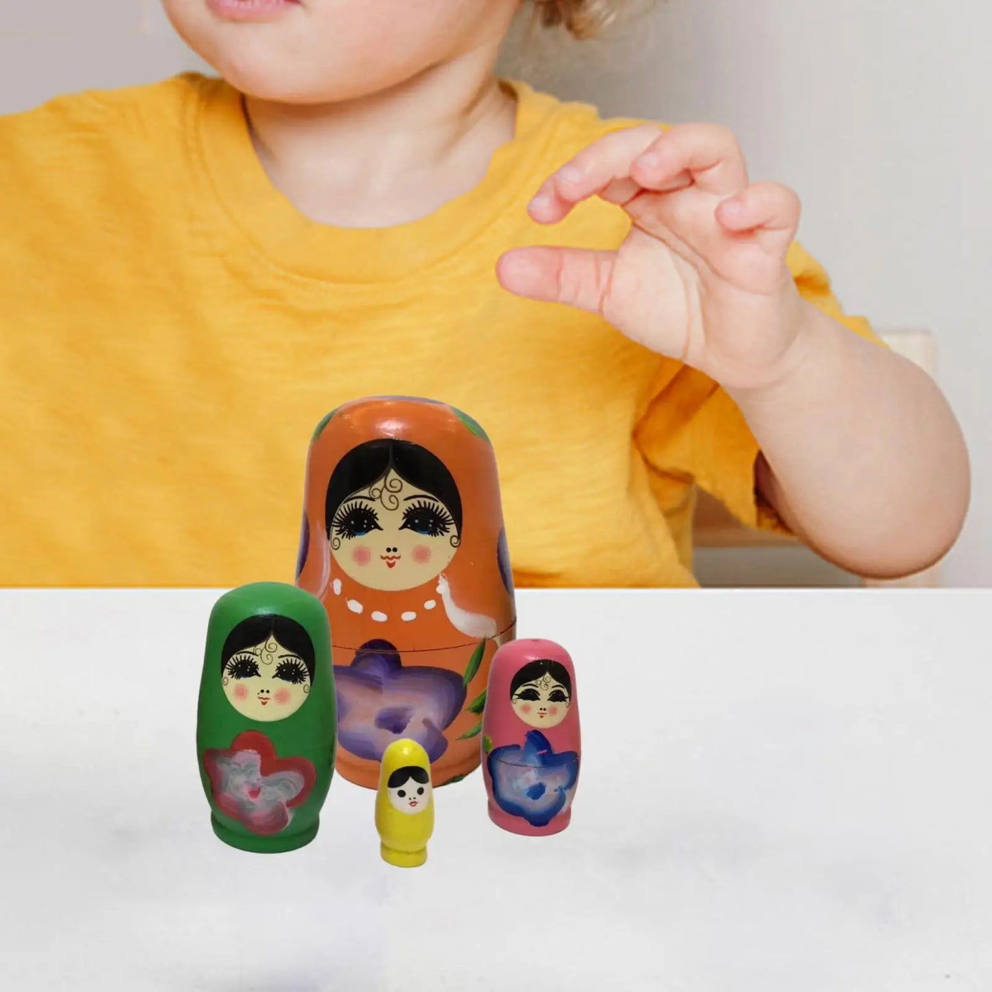 4 Pieces/Set of Wooden Russian Nesting Doll 4 Layers Hand Painted Nesting Christmas Gift for Kids Boy Girl Home Decoration