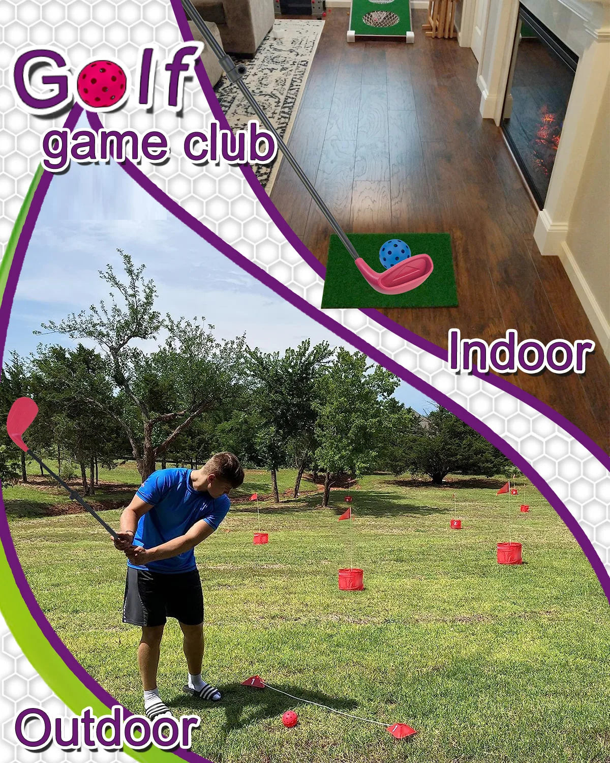 Golf Club With Oversize Club Head to Play Backyard Golf Game Outdoor Hit Plastic or Foam Golf Balls in Grass, Parks, Yards Pink