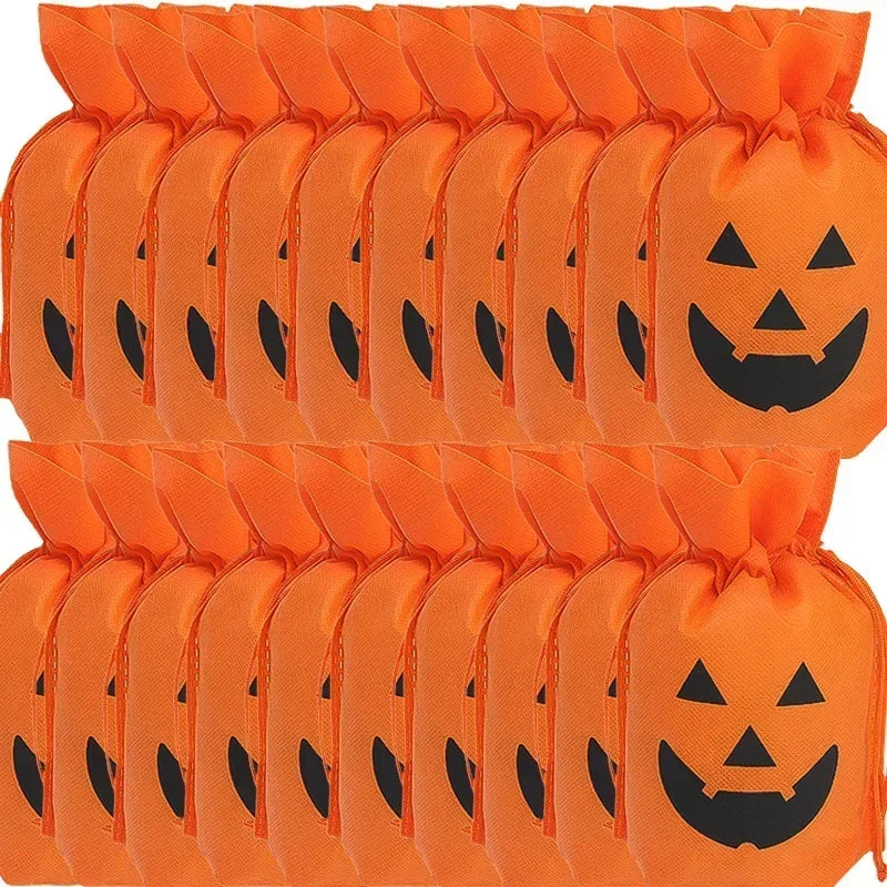 15/5pcs Halloween Pumpkin Candy Bag Non-Woven Portable Biscuit Gift Bag Sugar Storage Pouch Halloween Party Supplies Kids Favors
