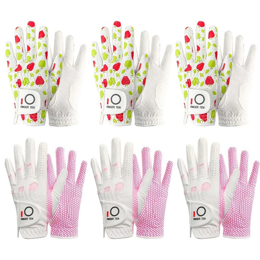 Golf Women's Gloves Ladies Left Hand Golfer Value 6 Pack, All Weather Rain Grip Glove,Golf Glove Fashion Pattern Design