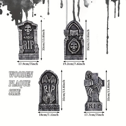 Halloween Tombstone Set Halloween Yard Sign 4 Pack Large Tombstones for Graves Halloween Gravestone With Plastic Stakes