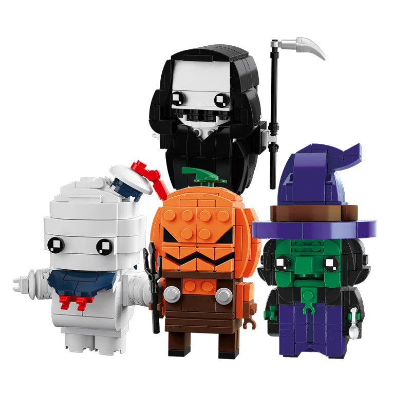 Halloween Monster Series Witch Death Pumpkin Head Mummy Fun Desktop Ornaments Assembly Building Blocks Set, Kids Halloween Gift