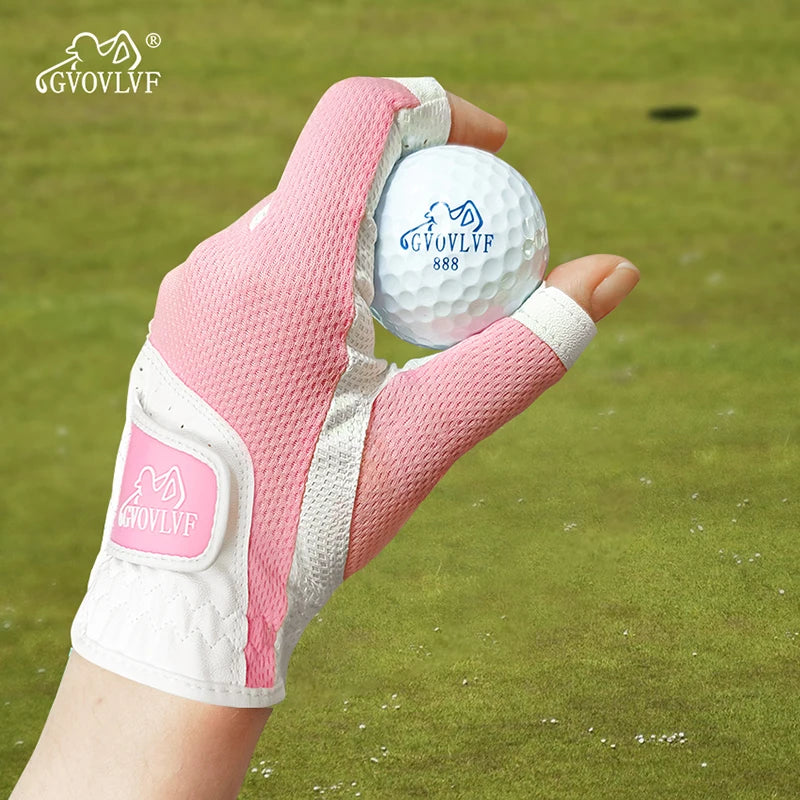 GVOVLVF1 Pair Golf Gloves for Women Half 1/3 Finger Soft Leather Breathable for Better Grip and Club Control Fit Ladies Girls