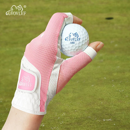 GVOVLVF1 Pair Golf Gloves for Women Half 1/3 Finger Soft Leather Breathable for Better Grip and Club Control Fit Ladies Girls