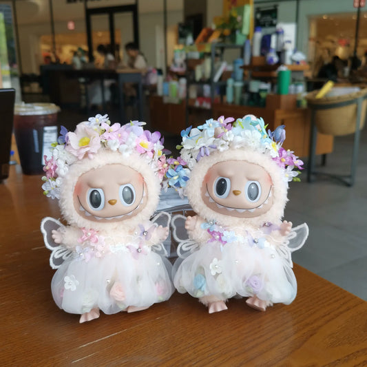 17cm Mini Doll'S Clothes Outfit Accessories for Labubu Idol Flower Fairy Skirt Handmade Hairpin National Headdress Clothing