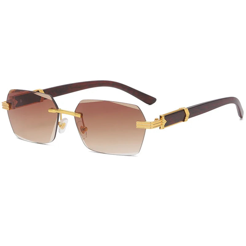 Luxury Rimless Square Sunglasses Man Brand Designer Frameless Gradient Sun Glasses Woman Fashion Vintage Wooden Oculos De Sol