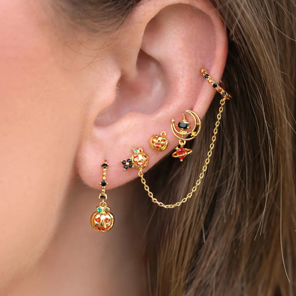 New Halloween Gothic Cute Oil Drip Pumpkin Ghost Skull Stud Earrings for Women Fashion Jewelry Gift Wholesale