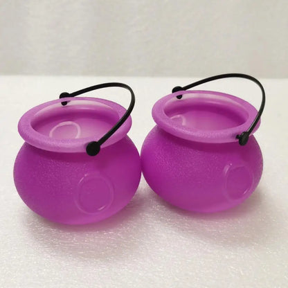 12Pcs Halloween Candy Buckets Black Plastic Witch Cauldron Kettle Halloween Pot Goody Holder for Party Favors