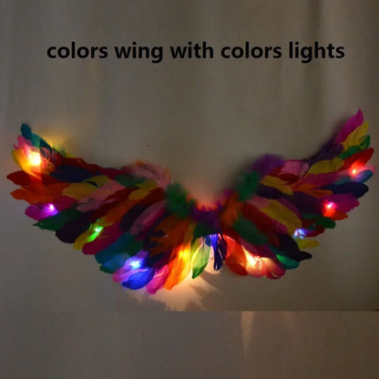 Princess Women Kids LED Glow Light Angel Feather Wing Fairy Girls Props Party Costume Wedding Decoration Christmas  Halloween