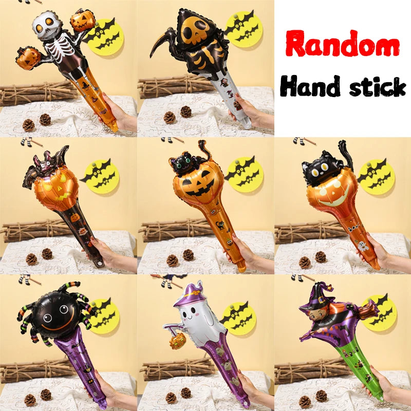 5/50pcs Halloween Handheld Stick Balloons Headband Wrist Foil Balloon for Halloween Day Party Decoration Kids Adults Photo Props