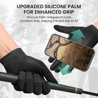Golf Gloves Men All Weather Anti-Slip Value 2 Pack, Men's Golf Gloves Rain Grip Flexible Durable Left Hand Right