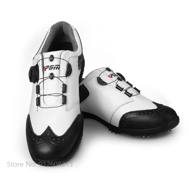 PGM Genuine Leather Golf Shoes for Men Waterproof Golf Sneakers Anti-Slip Nail Sports Footwear Male Rotating Buckle Shoes