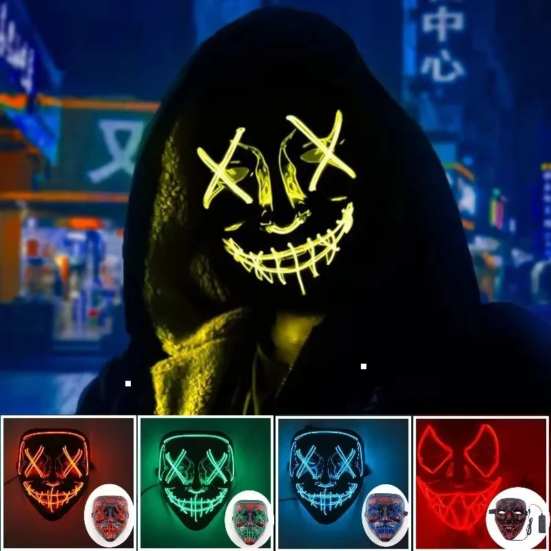 New 2025 Hot Wireless Halloween Neon Led Purge Masquerade Carnival Party Masks Light Luminous in the Dark Cosplay