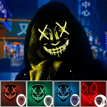 New 2025 Hot Wireless Halloween Neon Led Purge Masquerade Carnival Party Masks Light Luminous in the Dark Cosplay