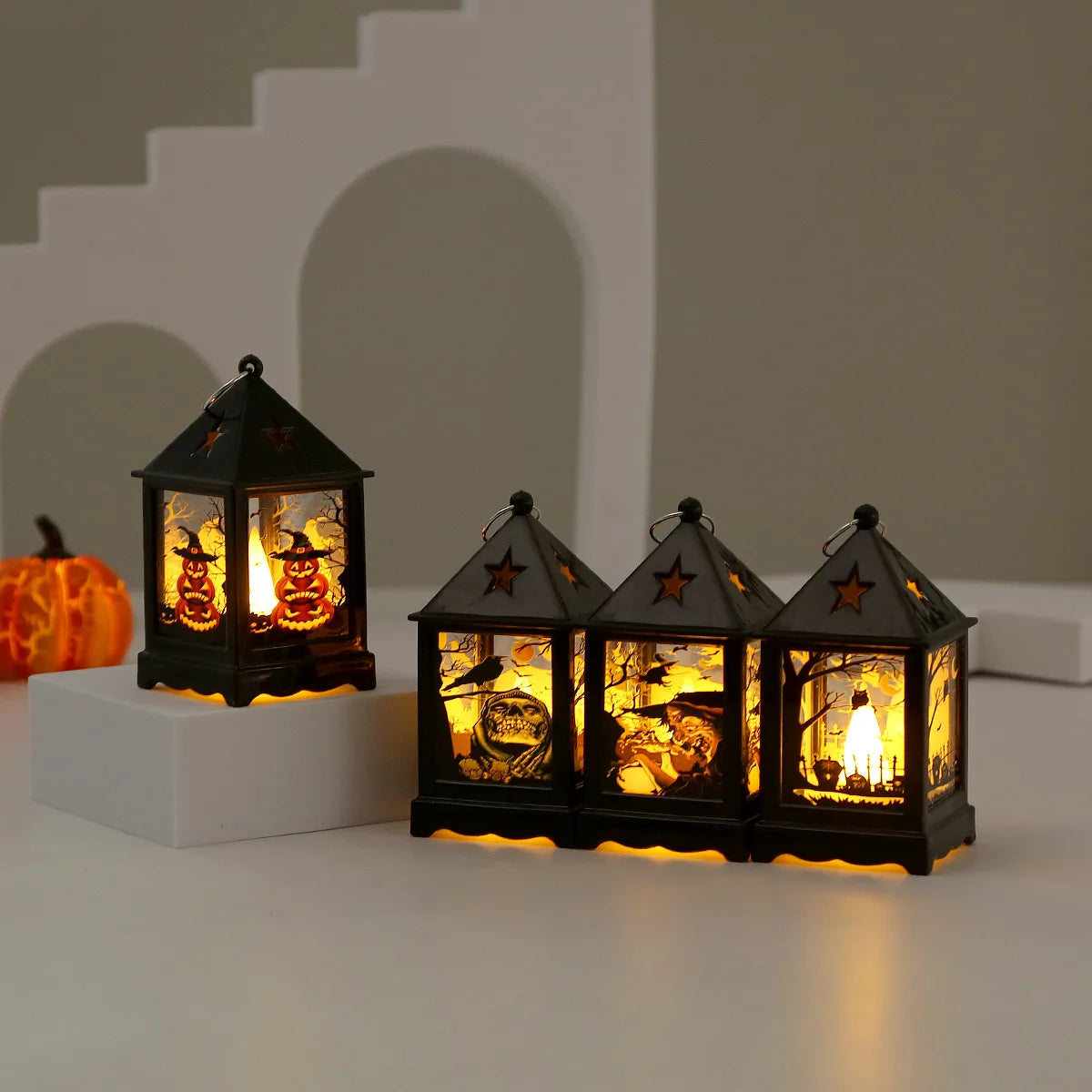 1PC Creative Small Night Lamp Halloween Storm Lantern Led Portable Pumpkin Lamp  Holiday Atmosphere Decoration Props Layout