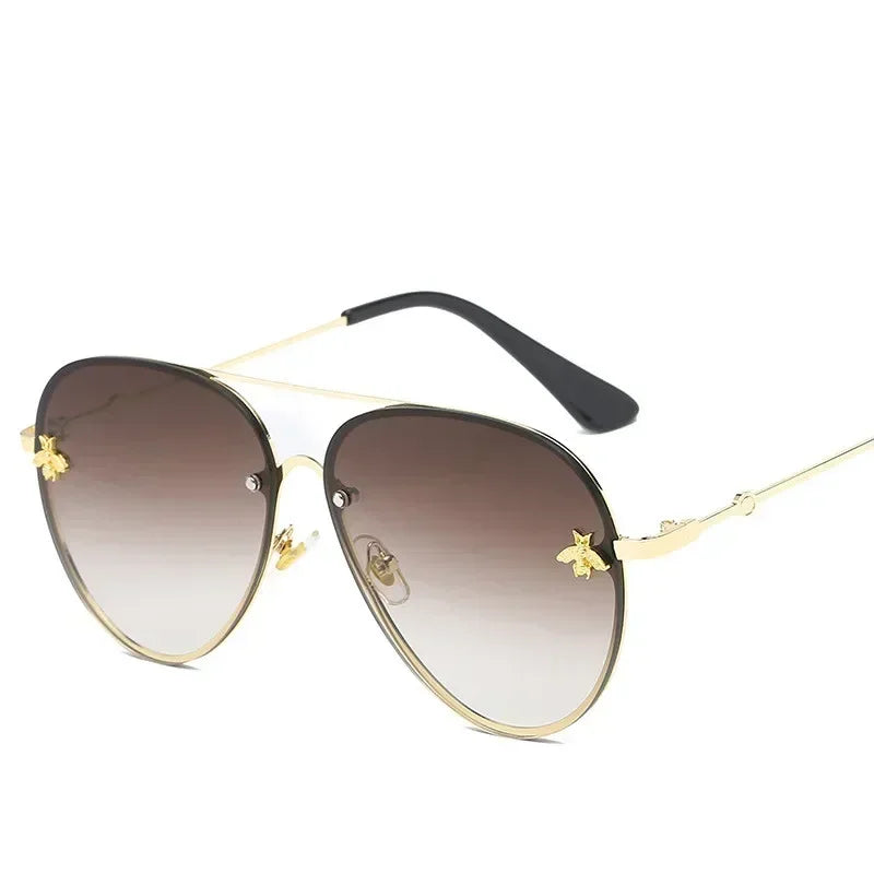 2024 Luxury Brand Designer Female Rimless Sunglasses Aviation Woman Sun Glasses Gradient Shades Little Bee Lens Ladies UV400 Ray