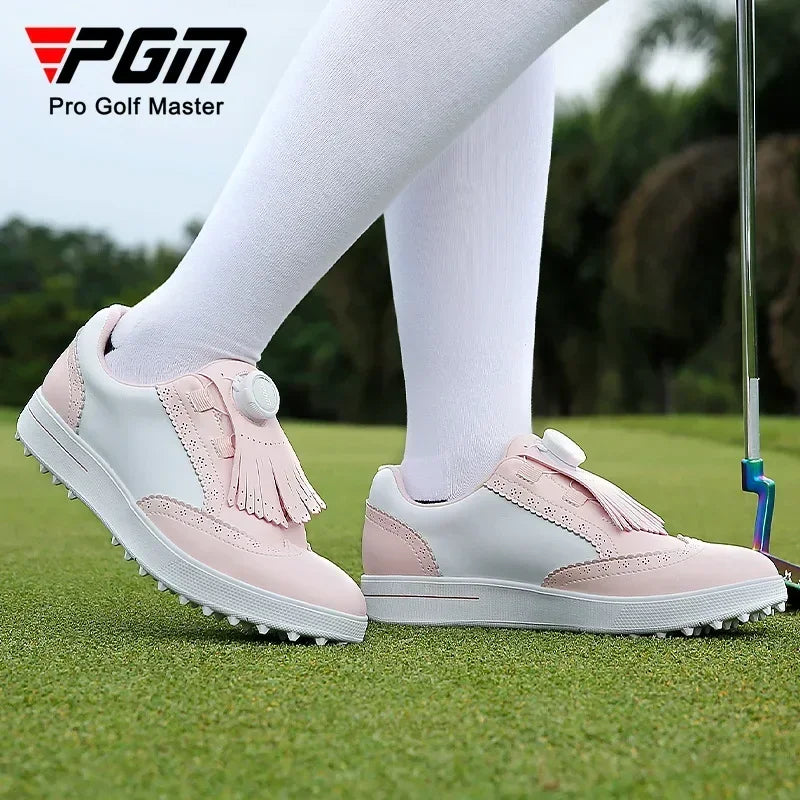 PGM Women Golf Shoes Removable Studs Waterproof Buttons Sports Shoes Non Slip Casual Microfiber Leather Sneakers