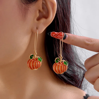 Halloween Cartoon Enamel Pumpkin Drop Earrings for Women Gothic Asymmetrical Skeleton Stud Earring Cosplay Party Jewelry Gift ﻿