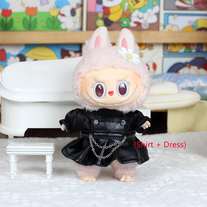 17cm Labubu Dolls Clothing Outfit Accessories Plush Doll's Clothes for Sitting Party Leather Jacket T-Shirt Pants Dress EJ14B