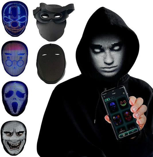 Cosplay Party Face Transforming LED Mask With App Control Programmable LED Halloween Mask DIY Digital Luminous Mask for Adults