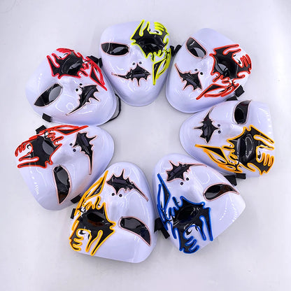 LED Hand-Painted Mask Halloween Carnival Masquerade Cosplay Horror Accessory Men's Mask Weird Face Mask Glowing Mascara Disfraz