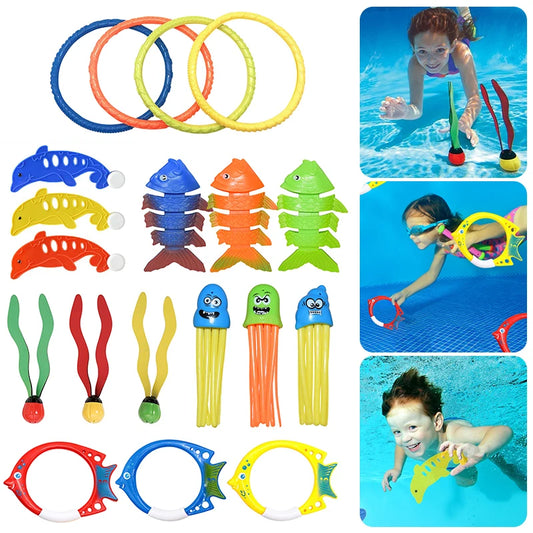 3/4Pcs Diving Game Toys Set Swimming Pool Throwing Toy Dive Swim Rings Circle Underwater Kids Summer Gift Beach Pool Accessories
