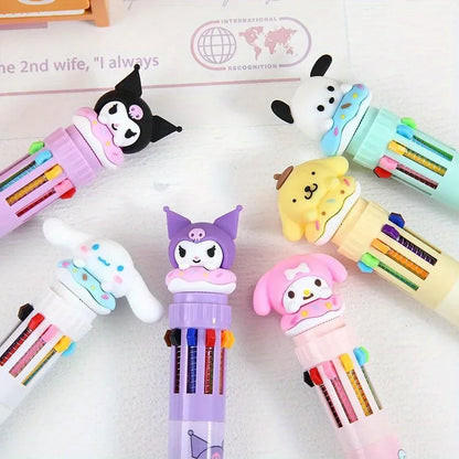 1pc/6pcs Sanrio Cartoon Ballpoint Pen, Kuromi, Hello Kitty, Cinnamoroll, 10 Color 0.7 Stationery Draw Writing Mark Pen