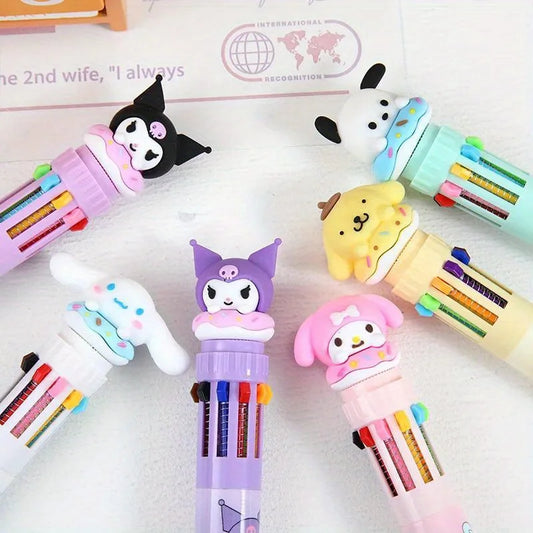 1pc/6pcs Sanrio Cartoon Ballpoint Pen, Kuromi, Hello Kitty, Cinnamoroll, 10 Color 0.7 Stationery Draw Writing Mark Pen