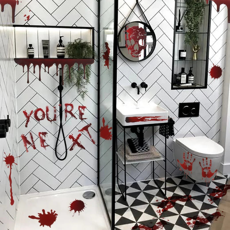 Halloween Decorations Terror Bloody Handprint Footprint Window Stickers Halloween Party Wall Decal Stickers Floor Clings Props
