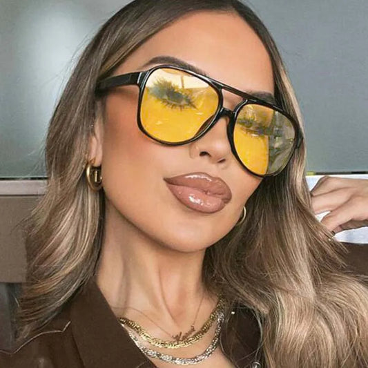 Fashion Pilot Oversized Sunglasses Woman Personality Double Bridges Sun Glasses Female Retro Leopard Orange Mirror Eyewear