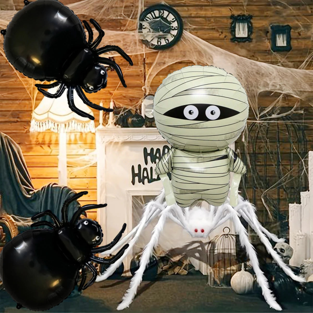 3pcs Mummy Spider Halloween Foil Balloons, Suitable for Halloween Parties, Scary Mummy Horror Spider Theme Decoration Supplies
