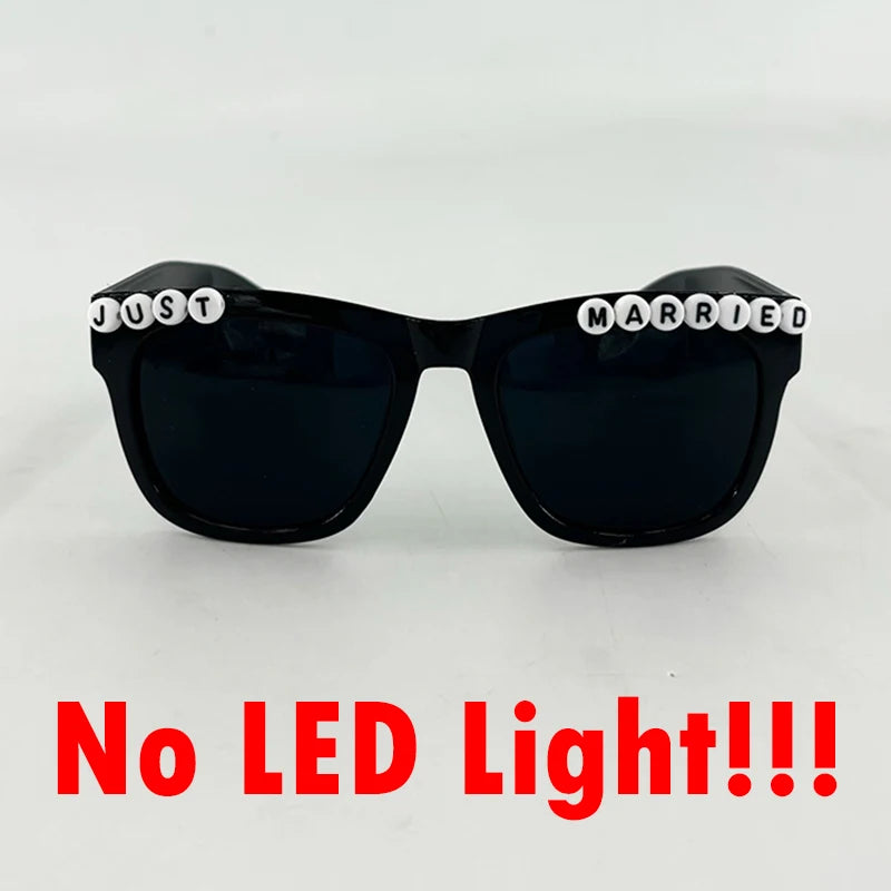 White Just Married LED Luminous Glasses Heart Shaped EL Neon Decorative Glasses Engagement  Wedding Bridal Shower Props