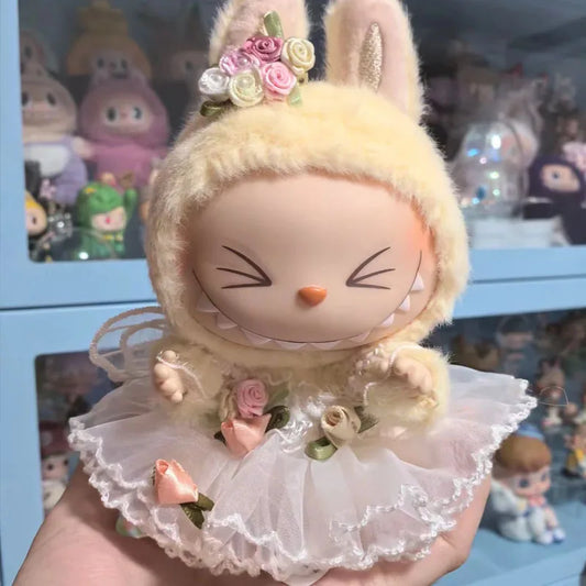 17cm Cute Mini Plush Doll'S Clothes Outfit Accessories for Labubu II Idol Dolls Flower Fairy Wedding Dress Clothing DIY Kid Gift