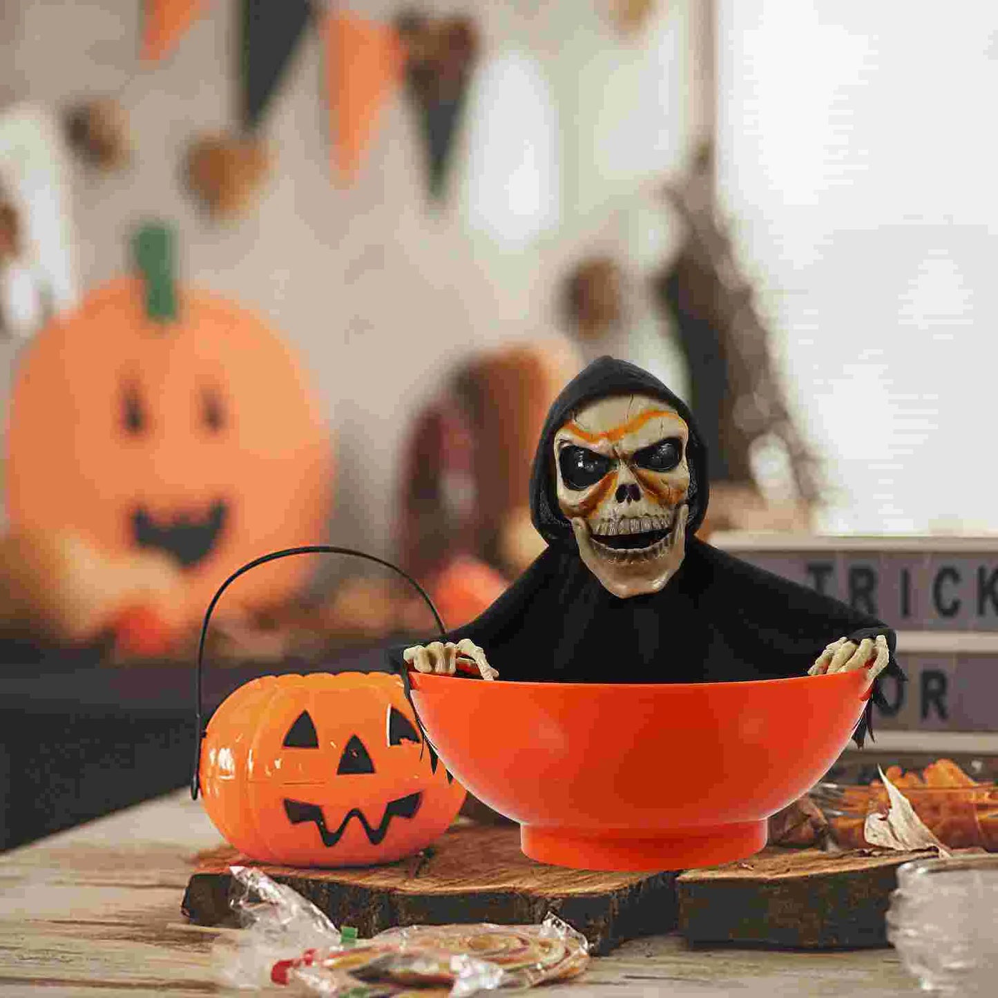 Halloween Props Animated Pumpkin Candy Holder Dish Decorations Trick Treat Bowl Snack Serving