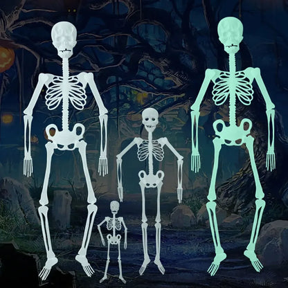 Luminous Hanging Skeleton Movable Glow Fake Skull Scary House Pendant Props Halloween Party Home Yard Outdoor Garden Decoration