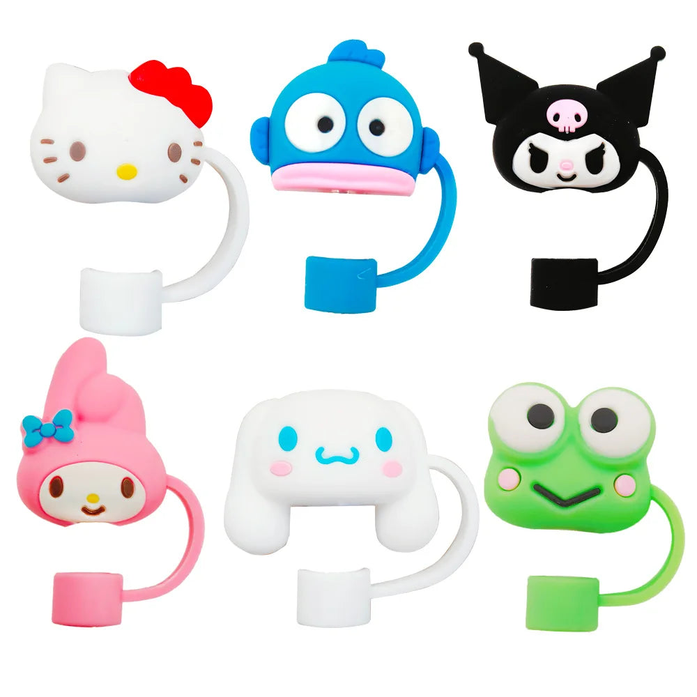 HelloKitty Sanrio Dustproof Straw Cap Sanrio Cinnamoroll Cute Cartoon Silicone Straw Cap Kuromi Cup Decorations Party Props Gift