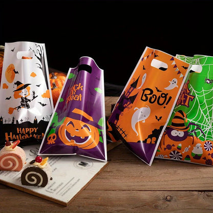 20-80pcs 9.8" Halloween Goodie Bags Trick or Treat Bags Plastic Candy Treat Bag With Handle Gift Bag for Halloween Party JXB