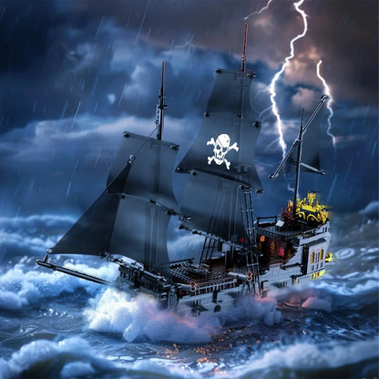 1424PCS Black Pirate Ship Building Blocks Skeleton Ghost Boat Model Assembly Bricks Toys Desktop Decoration Kids Holiday Gifts