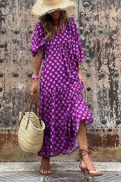 Fashion Women Print Dress Summer Loose Boho Dress Casual Elegant Short Sleeve Beach Party Dresses for Woman Robe Femme 2023 New